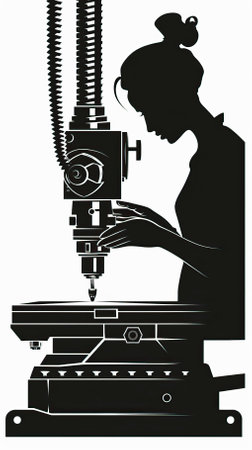 Silhouette of a young girl working on a milling machineのイラスト素材