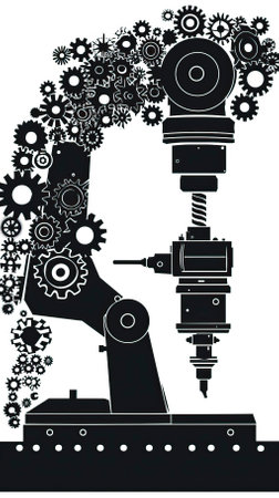 Silhouette of robot arm with gears and cogs. Vector illustration.のイラスト素材