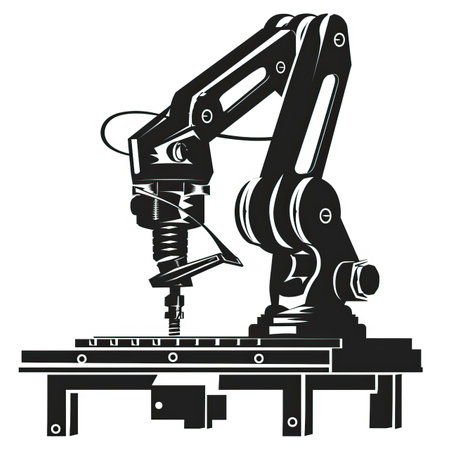 Industrial robot arm. Vector illustration in black and white colors.のイラスト素材