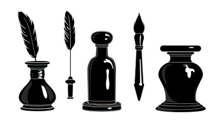 Vintage inkwell, quill pen and inkwell. Vector illustrationのイラスト素材