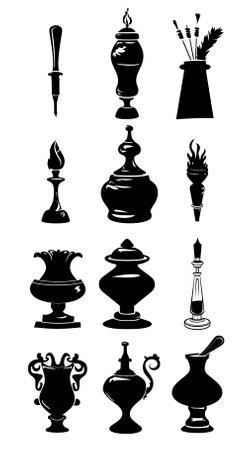 Set of black silhouettes of arabic objects. Vector illustrationのイラスト素材