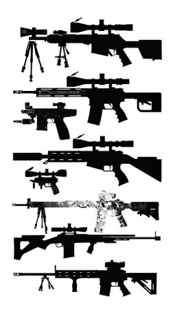 A set of silhouettes of assault rifles on a white background.のイラスト素材