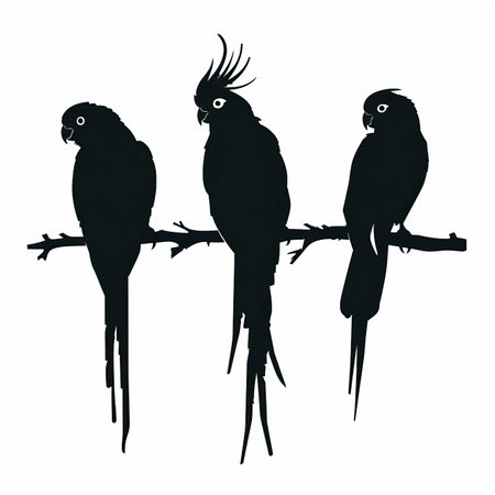 Three parrots on a branch isolated on white background. Vector illustration.のイラスト素材