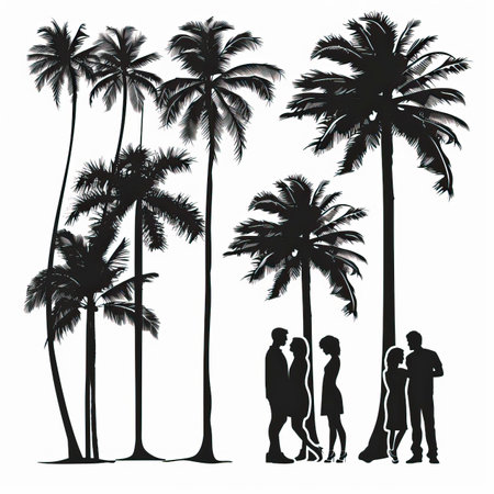 Silhouette of a family on the beach. Vector illustration.のイラスト素材