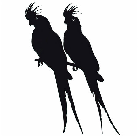 Parrots silhouette isolated on white background. Black and white vector illustration.のイラスト素材