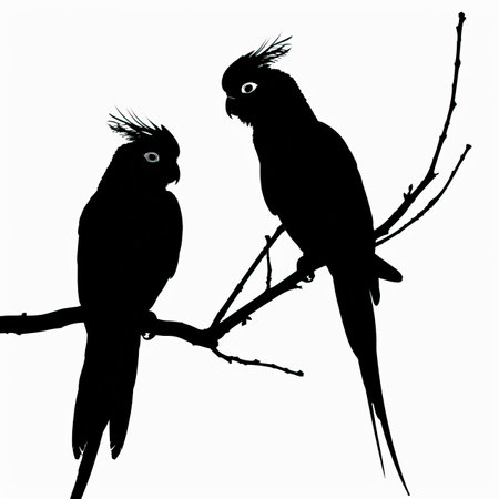 couple of parrots on a branch isolated on a white backgroundのイラスト素材