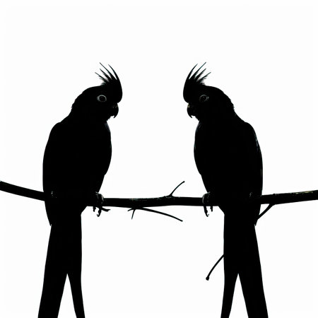 silhouette of two parrots on branch isolated on white backgroundのイラスト素材