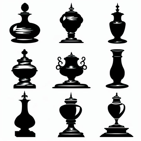 Set of black vases on a white background. Vector illustration.のイラスト素材