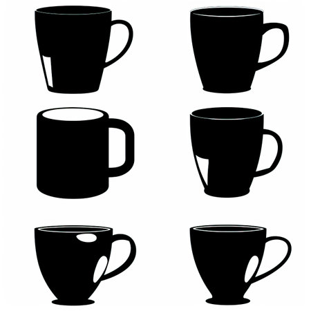 Coffee cups silhouettes on white background. Vector illustration.のイラスト素材