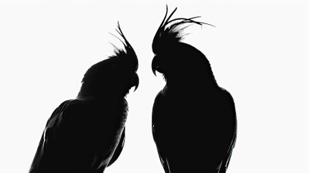 Silhouette of two parrots isolated on a white background.のイラスト素材