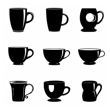 Coffee cup icons set, black silhouettes on white backgroundのイラスト素材