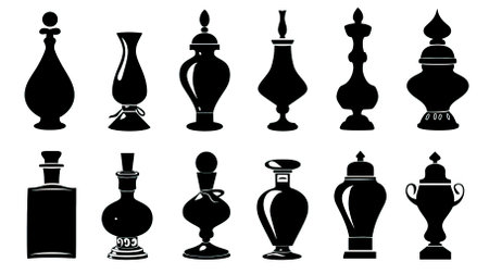 Set of black and white vase silhouettes. Vector illustration.のイラスト素材