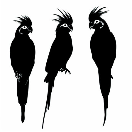Parrots silhouettes isolated on white background. Vector illustration for your designのイラスト素材