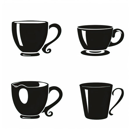 Coffee cups silhouettes. Vector illustration of coffee cups.のイラスト素材