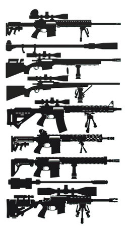 Vector illustration of a set of different types of assault rifles on a white backgroundのイラスト素材