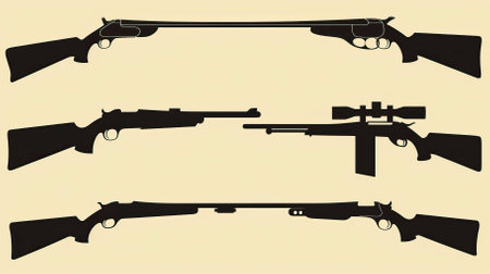 Set of silhouettes of rifles on a light background. Vector illustrationのイラスト素材
