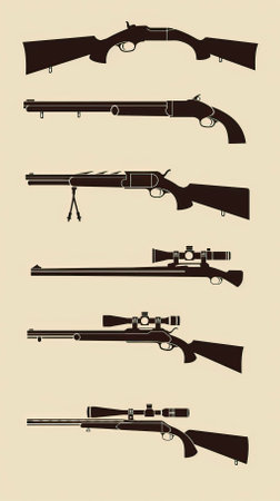 Hunting rifle set. Vector illustration. Can be used for topics like hunting, sport, equipmentのイラスト素材