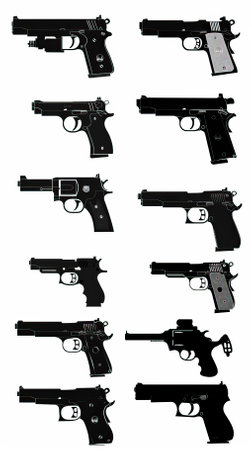 set of 9 9mm handgun on a white background. Isolatedのイラスト素材