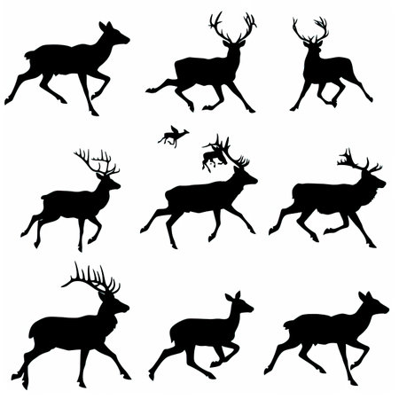 Set of deer silhouettes isolated on white background. Vector illustration.のイラスト素材