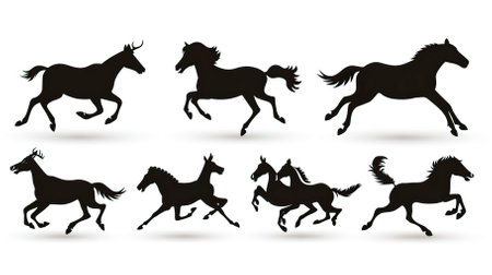 Set of silhouettes of horses on a white background. Vector illustrationのイラスト素材