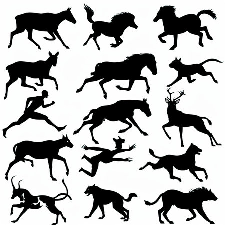 set of silhouettes of horses on a white background, vector illustrationのイラスト素材