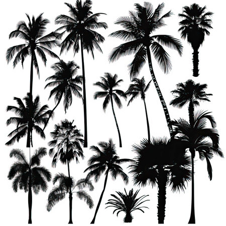 Silhouettes of palm trees on white background. Vector illustration.のイラスト素材