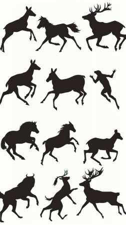 collection of silhouettes of deer on a white background, vector illustrationのイラスト素材