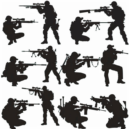 Soldiers Silhouettes on White Background, Vector Illustration.のイラスト素材