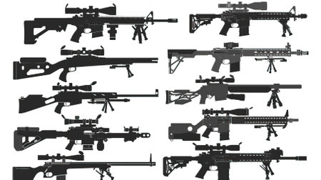 Set of silhouettes of assault rifles on a white background. Vector illustrationのイラスト素材