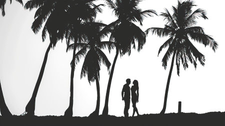 Couple Silhouette Beach Holiday Vacation Traveling Together Conceptのイラスト素材