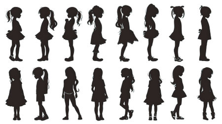 Silhouettes of girls on a white background. Vector illustration.のイラスト素材