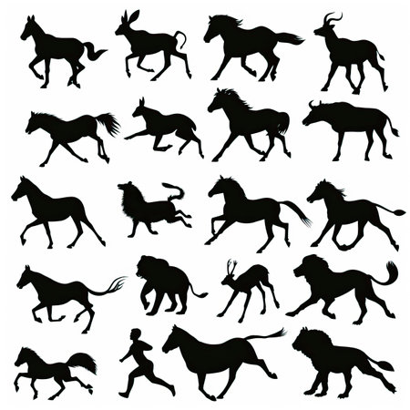 set of silhouettes of horses on a white background, vector illustrationのイラスト素材