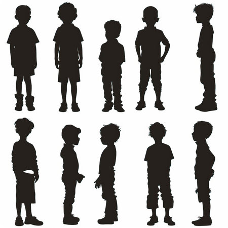 Set of silhouettes of children on a white background. Vector illustrationのイラスト素材