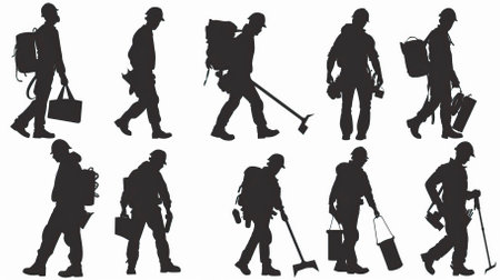 Silhouette of a man with a backpack on a white backgroundのイラスト素材