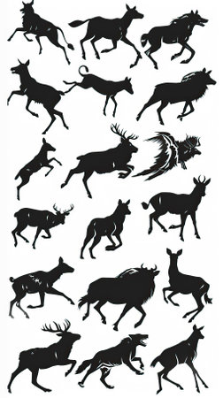 Deer silhouettes set. Isolated on white background. Vector illustration.のイラスト素材