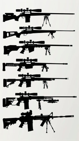 set of silhouettes of rifles on a white background, vector illustrationのイラスト素材