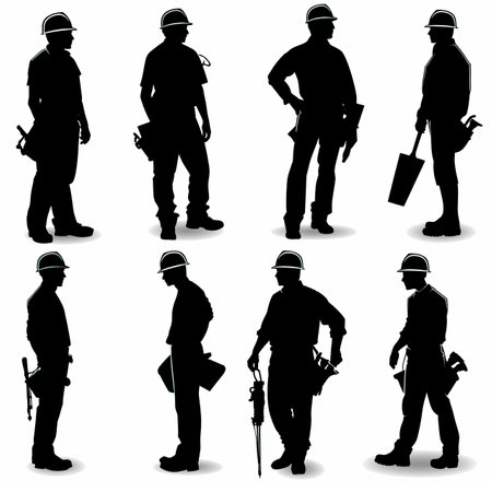 Silhouette of a construction worker on a white background. Vector illustrationのイラスト素材