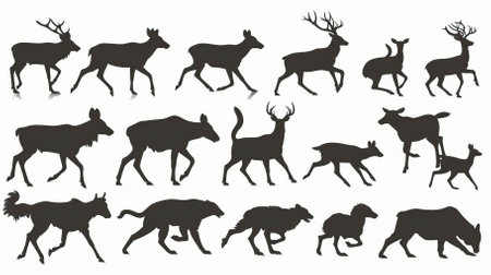 deer silhouette set isolated on white background. vector illustration eps 10のイラスト素材