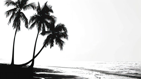 Silhouette of palm trees on the beach. 3d renderのイラスト素材