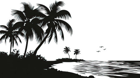 Silhouette of palm trees on the beach. Vector illustration.のイラスト素材