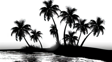 Silhouette of palm trees on the beach. Vector illustration.のイラスト素材