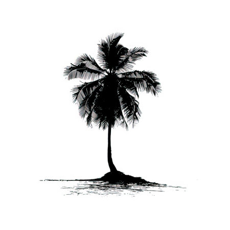 Coconut palm tree silhouette on white background, vector illustration.のイラスト素材