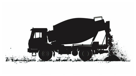 Concrete mixer truck. Silhouette of construction machinery. Vector illustration.のイラスト素材