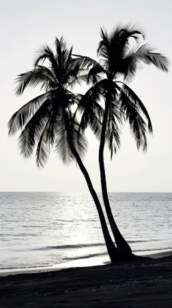 Silhouette of palm trees on a beach in the evening.のイラスト素材