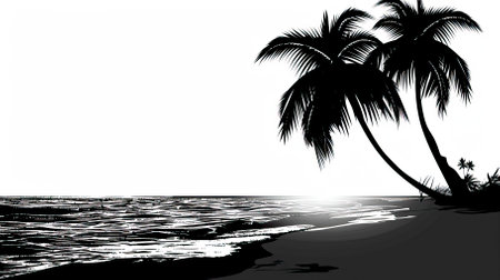 Palm trees on the beach. Silhouette. Vector illustration.のイラスト素材
