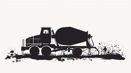 Silhouette of concrete mixer on white background. Vector illustration.のイラスト素材