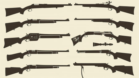 Set of silhouettes of old rifles. Vector illustration in retro styleのイラスト素材