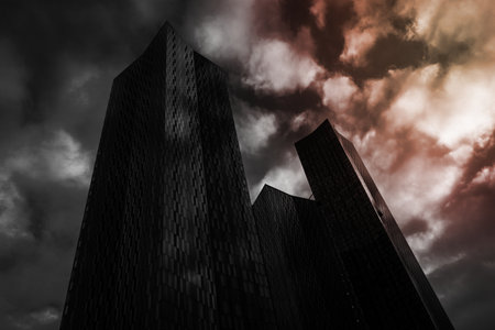 Building on cloudy day, monotoneの写真素材