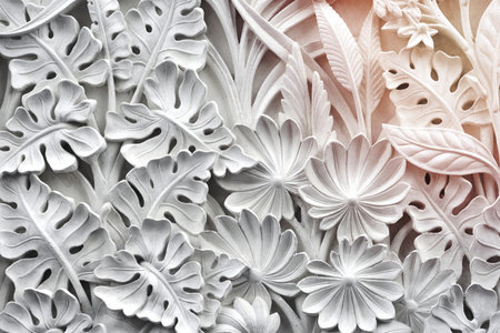 Carved floral ornament texture background, white design