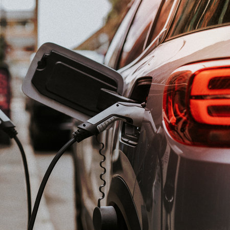 Electric car battery being chargedの写真素材